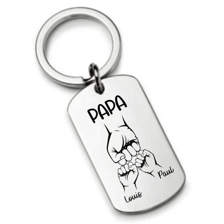 Cadeau Papa porte clé personnalisé poing à poing avec prénoms enfants