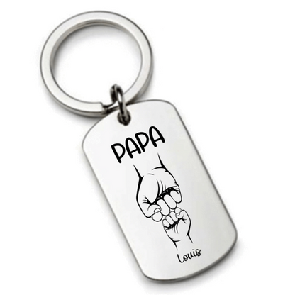 Cadeau Papa porte clé personnalisé poing à poing avec prénoms enfants