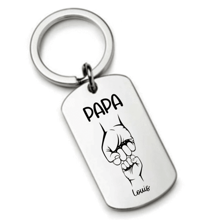 Cadeau Papa porte clé personnalisé poing à poing avec prénoms enfants