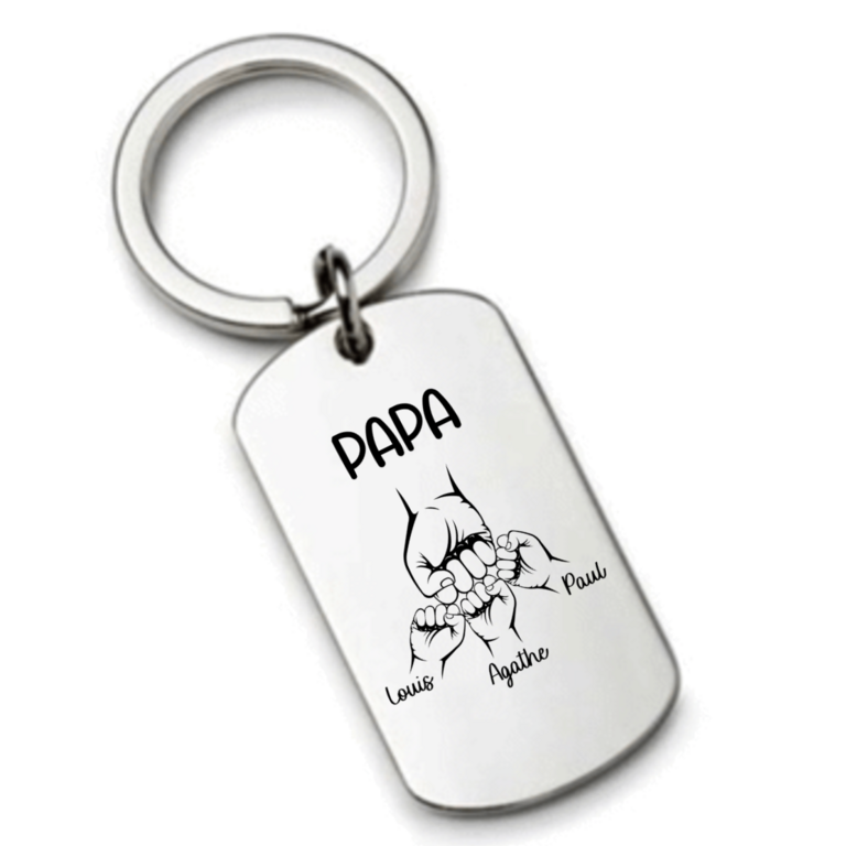 Cadeau Papa porte clé personnalisé poing à poing avec prénoms enfants
