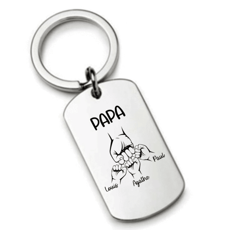 Cadeau Papa porte clé personnalisé poing à poing avec prénoms enfants