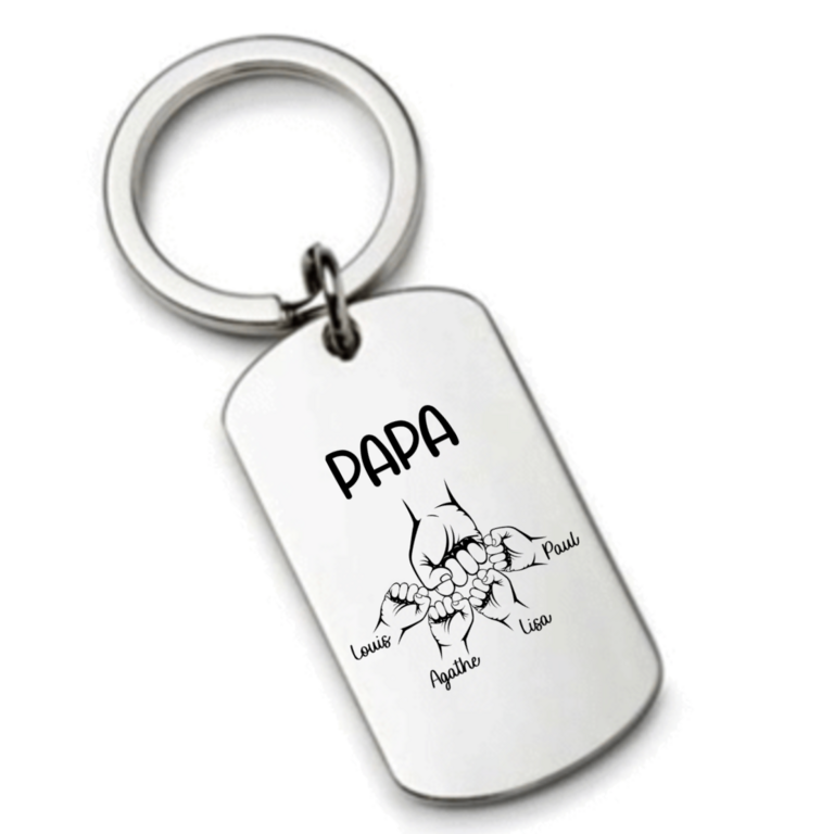 Cadeau Papa porte clé personnalisé poing à poing avec prénoms enfants