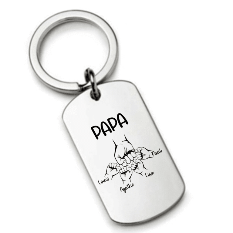 Cadeau Papa porte clé personnalisé poing à poing avec prénoms enfants