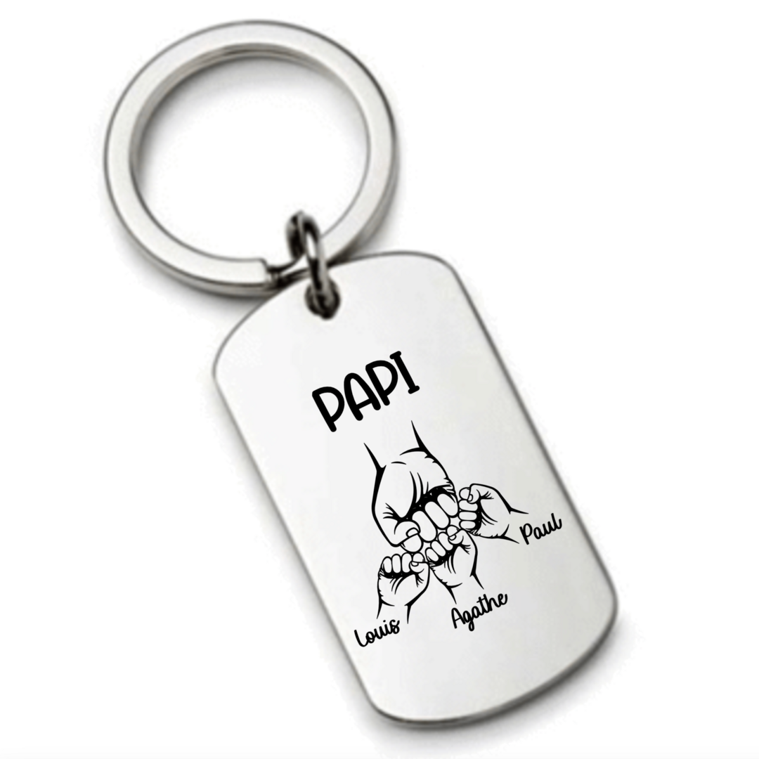 Porte clés PAPI Cadeau Personnalisé avec les Noms de ses petits Enfants