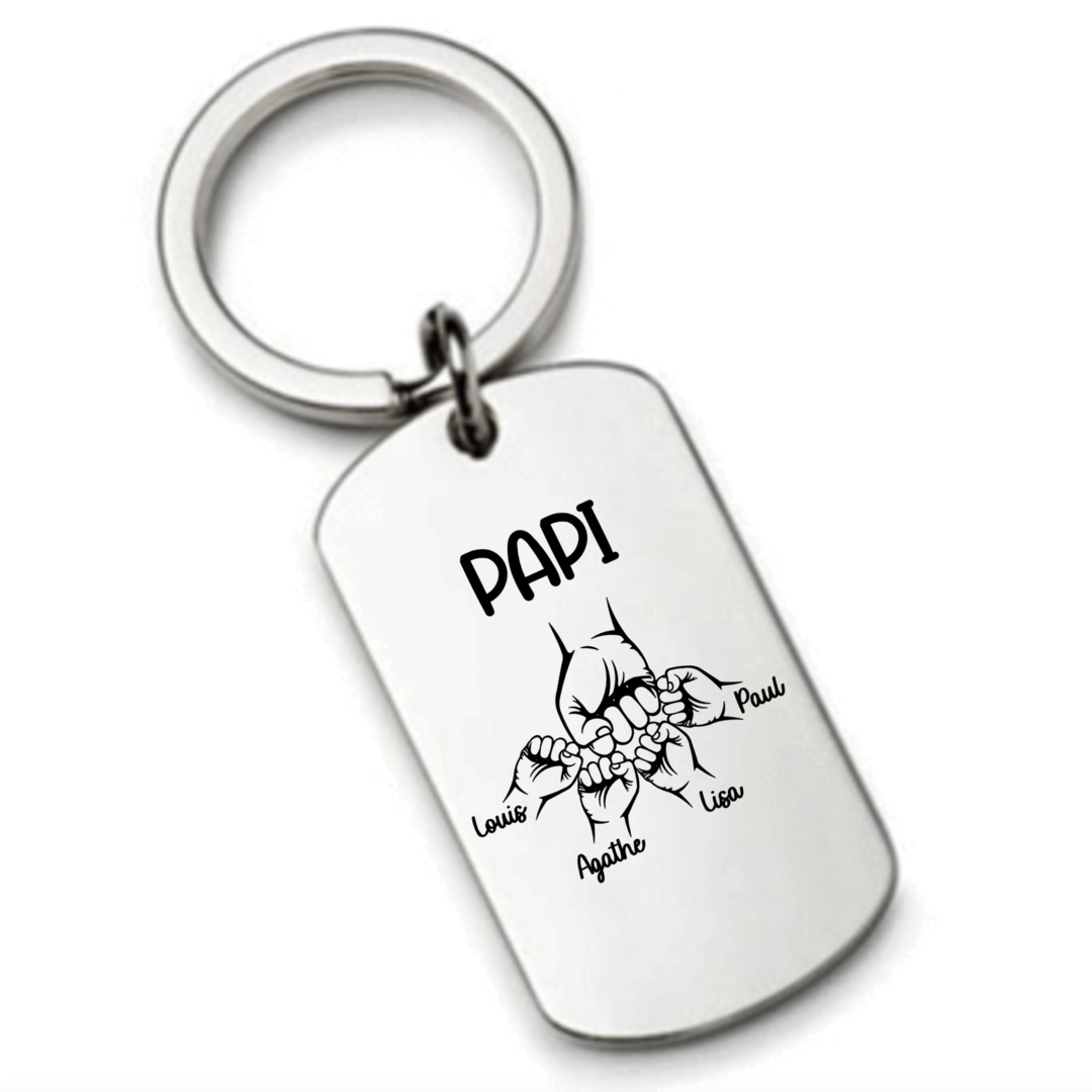 Porte clés PAPI Cadeau Personnalisé avec les Noms de ses petits Enfants