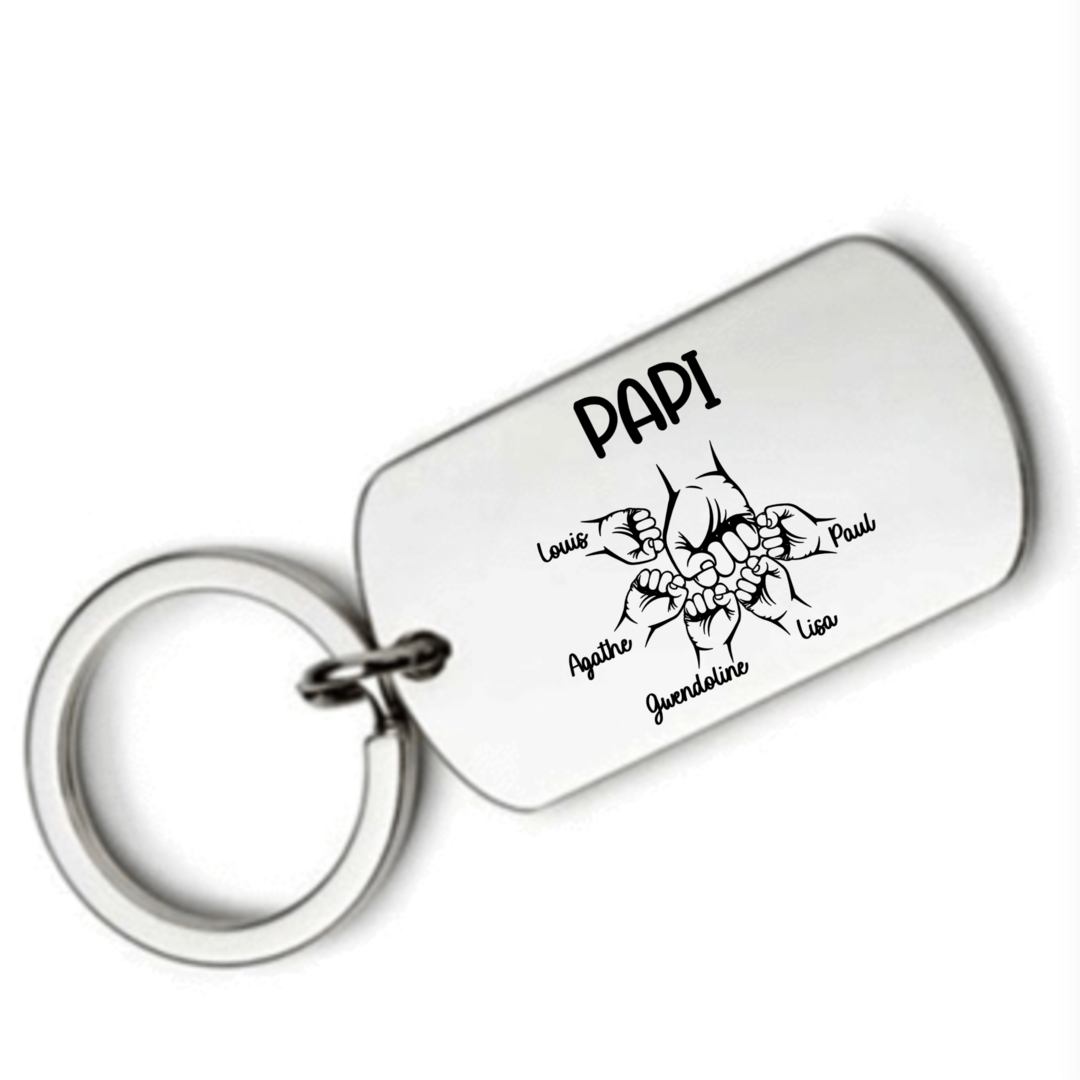 Porte clés PAPI Cadeau Personnalisé avec les Noms de ses petits Enfants
