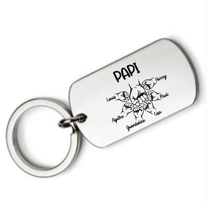 Porte clés PAPI Cadeau Personnalisé avec les Noms de ses petits Enfants