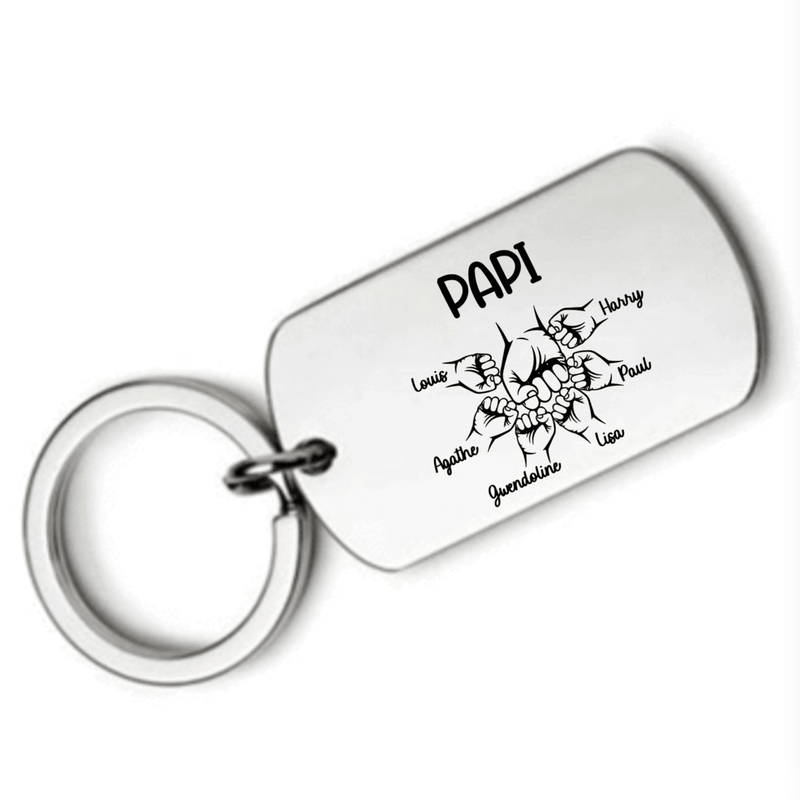 Porte clés PAPI Cadeau Personnalisé avec les Noms de ses petits Enfants