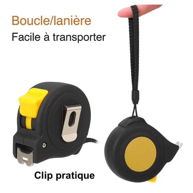 Mètre Mètre Ruban Personnalisable, Cadeau Fête des Pères, Noir et Jaune, Acier Rétractable, 3 Mètres, Accessoire Homme