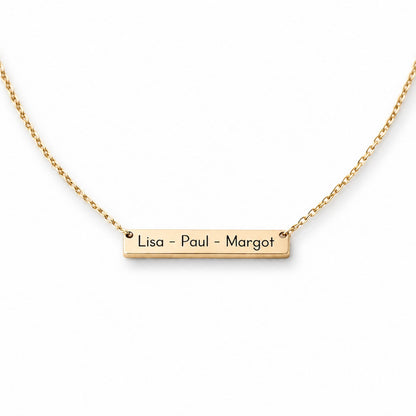 collier barre personnalisé prénom inox doré gravé Lisa Paul Margot