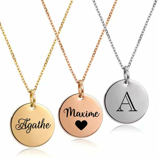 Collier avec Médaille Personnalisée Prénom, Texte ou Initiale en Inox