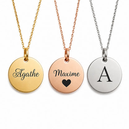 Colliers personnalisés avec médaille ronde en acier inoxydable doré rose et argent avec prénoms gravés