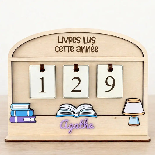 compteur de livres lus personnalisé en bois avec prénom Agathe