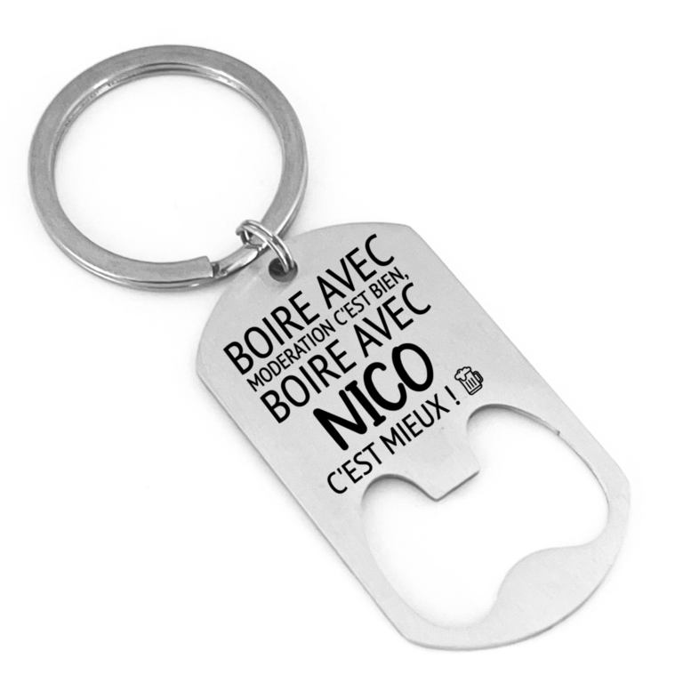 Décapsuleur Ouvre Bouteille Porte-Clé Personnalisé en Inox Brossé - Création Française Unique