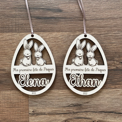 Décoration personnalisée en bois, ma première fête de Pâques