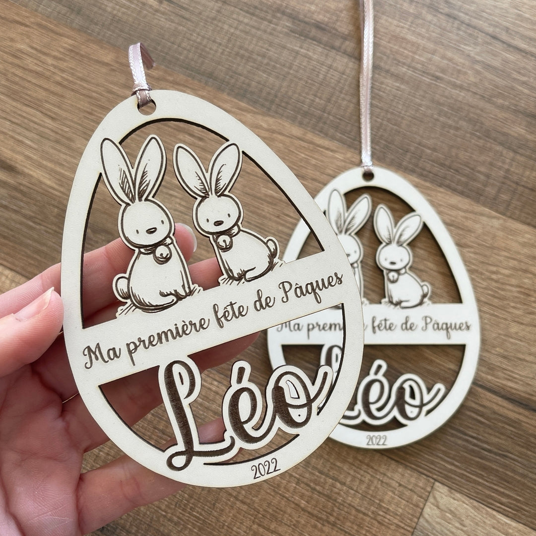 Décoration personnalisée en bois, ma première fête de Pâques