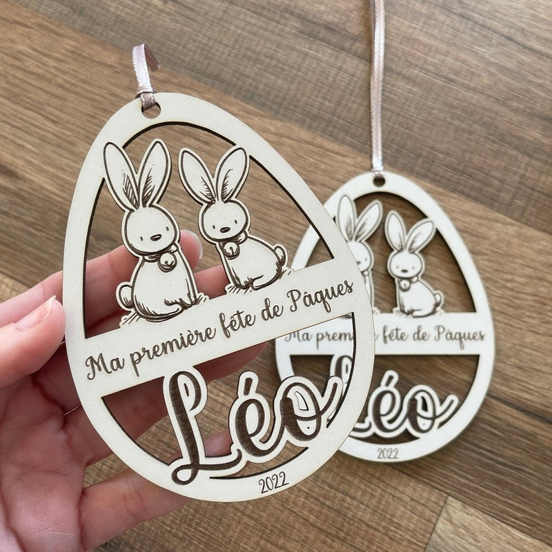 Décoration personnalisée en bois, ma première fête de Pâques