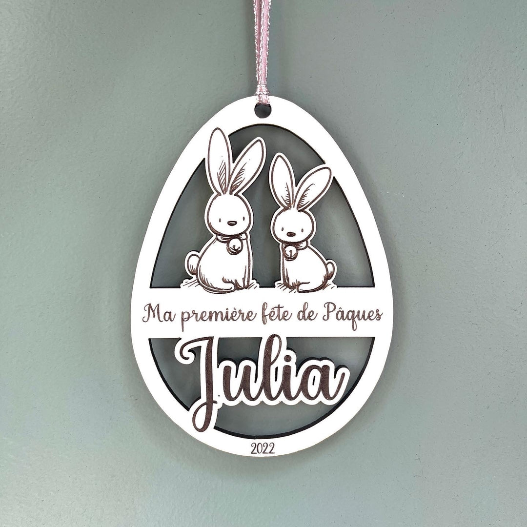 Décoration personnalisée en bois, ma première fête de Pâques