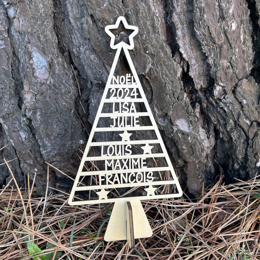 Arbre de Noël en bois personnalisable avec étoile – Décoration de Noël artisanale