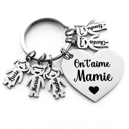 Cadeau Fete des Grands Meres - Porte clé personnalisé coeur et breloques enfants