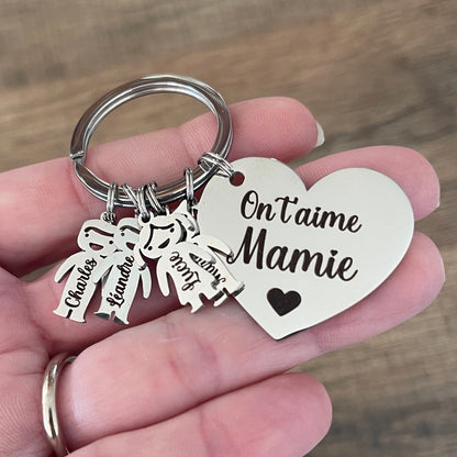 Cadeau Fete des Grands Meres - Porte clé personnalisé coeur et breloques enfants