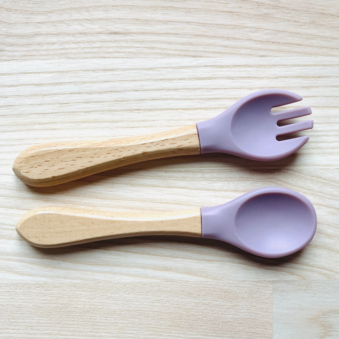 Couverts pour enfant personnalisés en bois et silicone, idée cadeau naissance, baptême, noël pour bébé, fourchette et cuillère