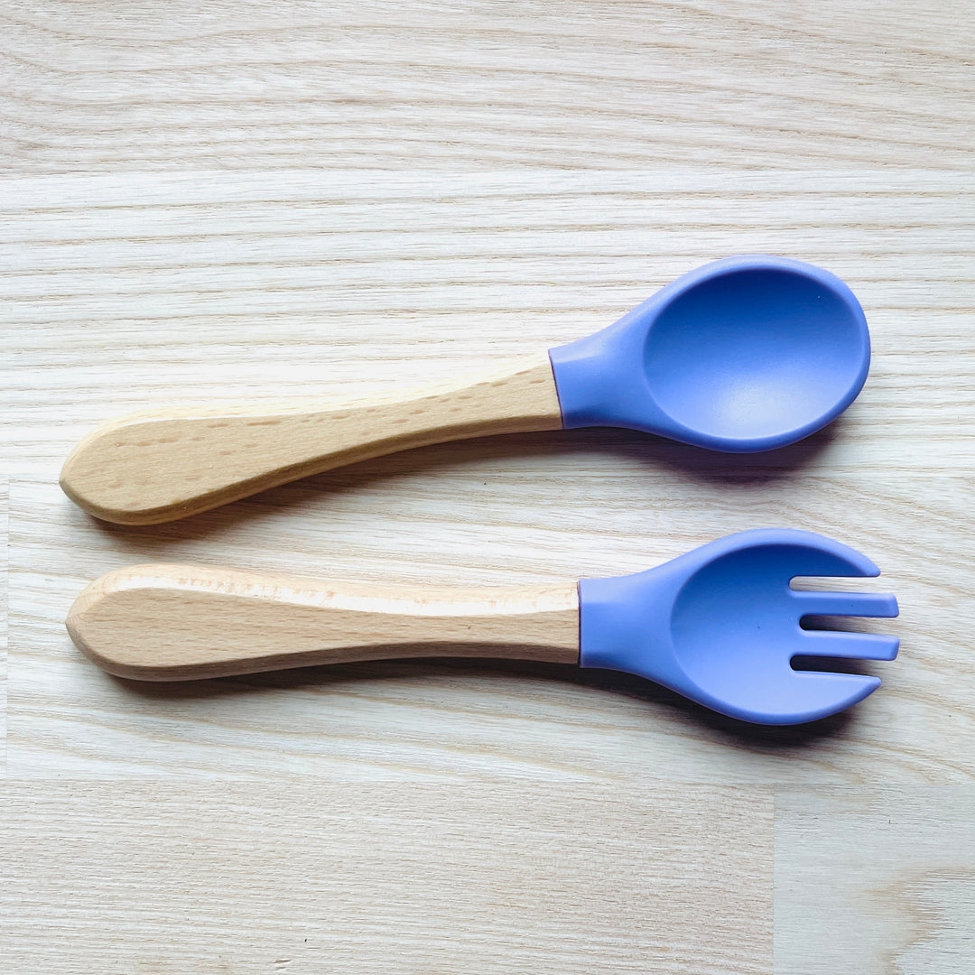 Couverts pour enfant personnalisés en bois et silicone, idée cadeau naissance, baptême, noël pour bébé, fourchette et cuillère