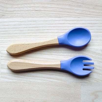 Couverts pour enfant personnalisés en bois et silicone, idée cadeau naissance, baptême, noël pour bébé, fourchette et cuillère
