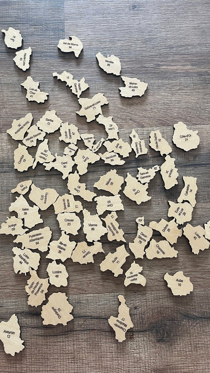 Puzzle en bois carte des départements de France, cadeau éducatif ou collectionneur