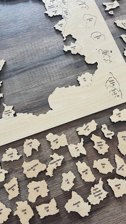 Puzzle en bois carte des départements de France, cadeau éducatif ou collectionneur