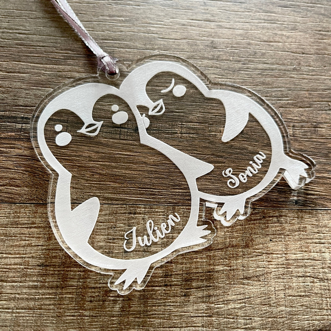 Boule de noël personnalisée pour couple en plexiglas, cadeau noel suspension couple amoureux