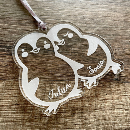 Boule de noël personnalisée pour couple en plexiglas, cadeau noel suspension couple amoureux