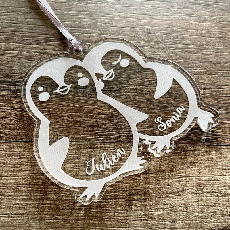 Boule de noël personnalisée pour couple en plexiglas, cadeau noel suspension couple amoureux