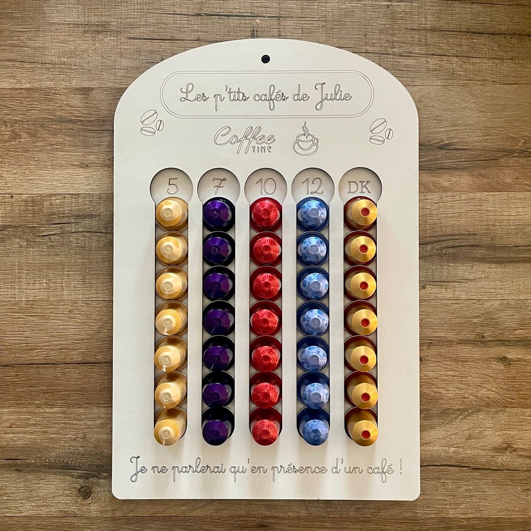 Support présentoir distributeur pour capsules à café de type Nespresso personnalisé