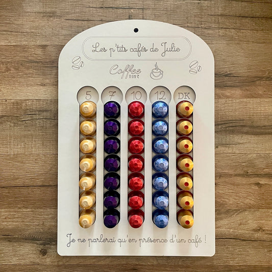 Support présentoir distributeur pour capsules à café de type Nespresso personnalisé