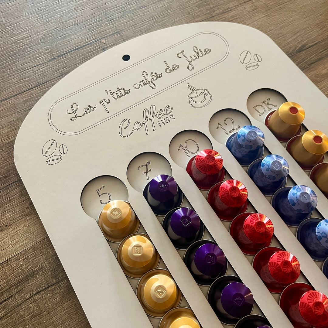 Support présentoir distributeur pour capsules à café de type Nespresso personnalisé