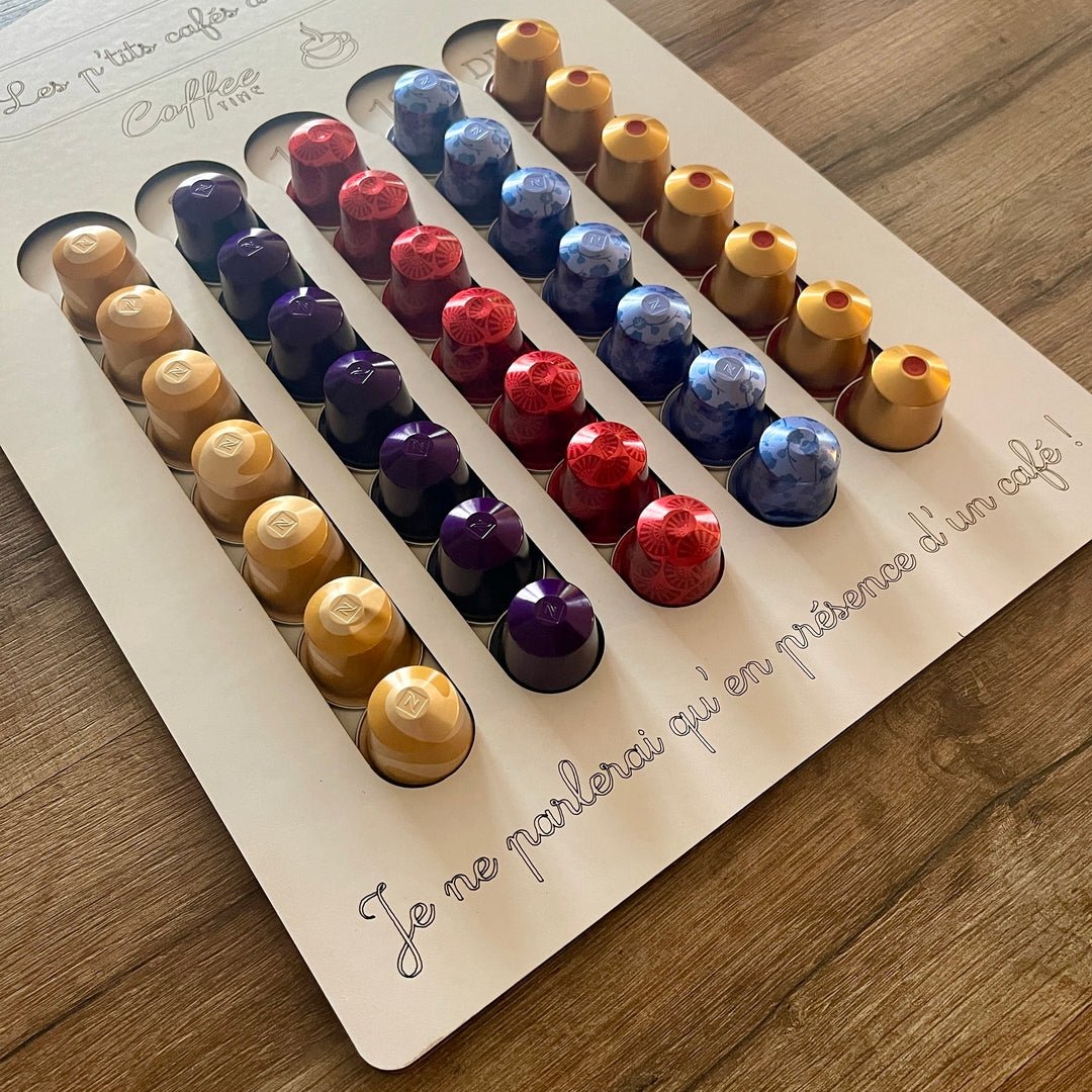Support présentoir distributeur pour capsules à café de type Nespresso personnalisé
