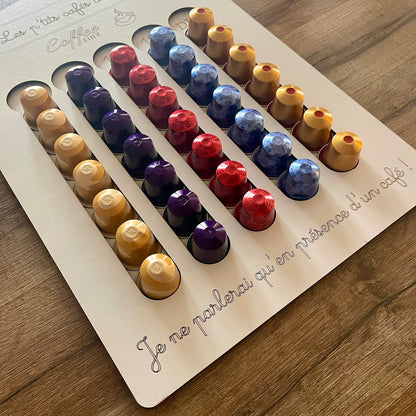 Support présentoir distributeur pour capsules à café de type Nespresso personnalisé
