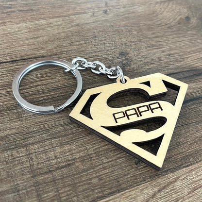Porte clé en bois Super Papa