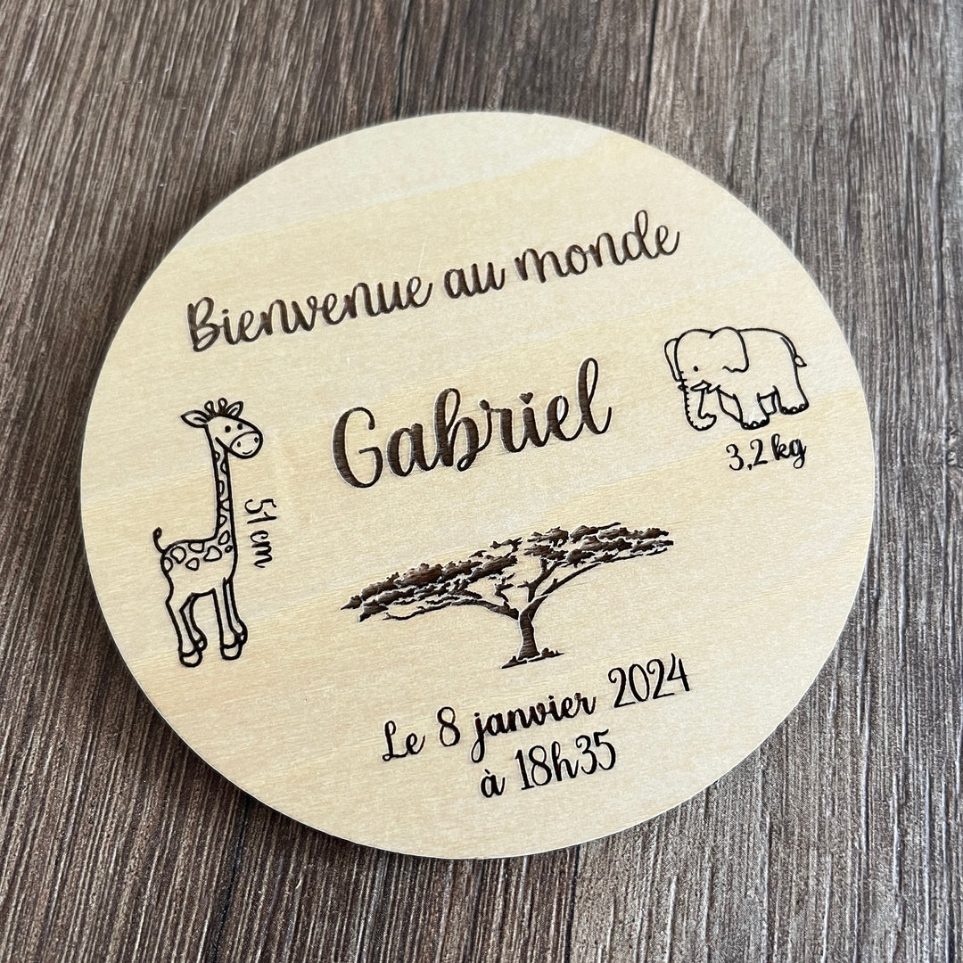Carte de Naissance Personnalisable en Bois