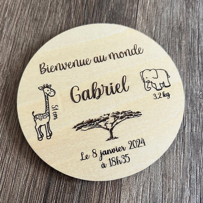 Carte de Naissance Personnalisable en Bois