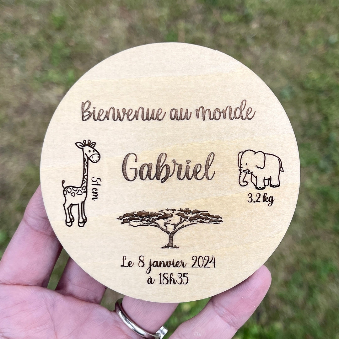 Carte de Naissance Personnalisable en Bois