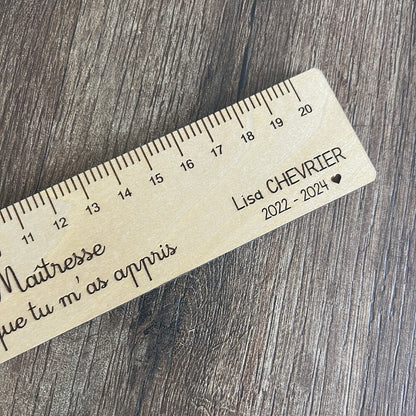 Règle personnalisée en bois - cadeau Maître ou Maîtresse fin d'année