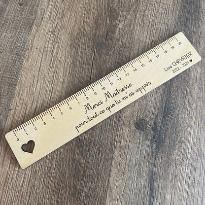 Règle personnalisée en bois - cadeau Maître ou Maîtresse fin d'année