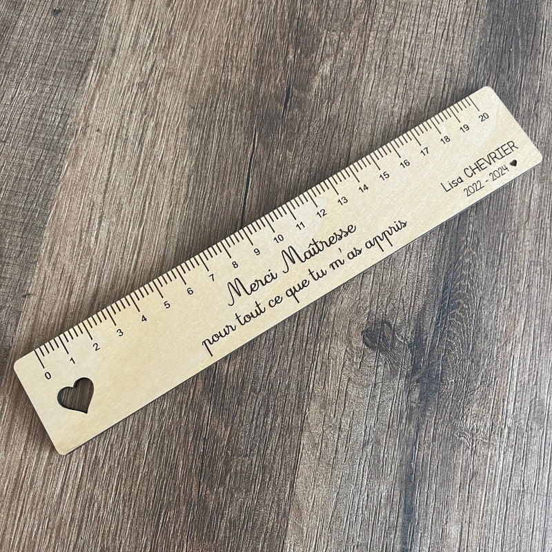 Règle personnalisée en bois - cadeau Maître ou Maîtresse fin d'année