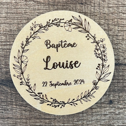 Carte personnalisée baptême en bois option magnet