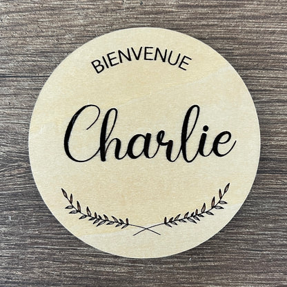Carte annonce de naissance en bois bienvenue bébé personnalisée