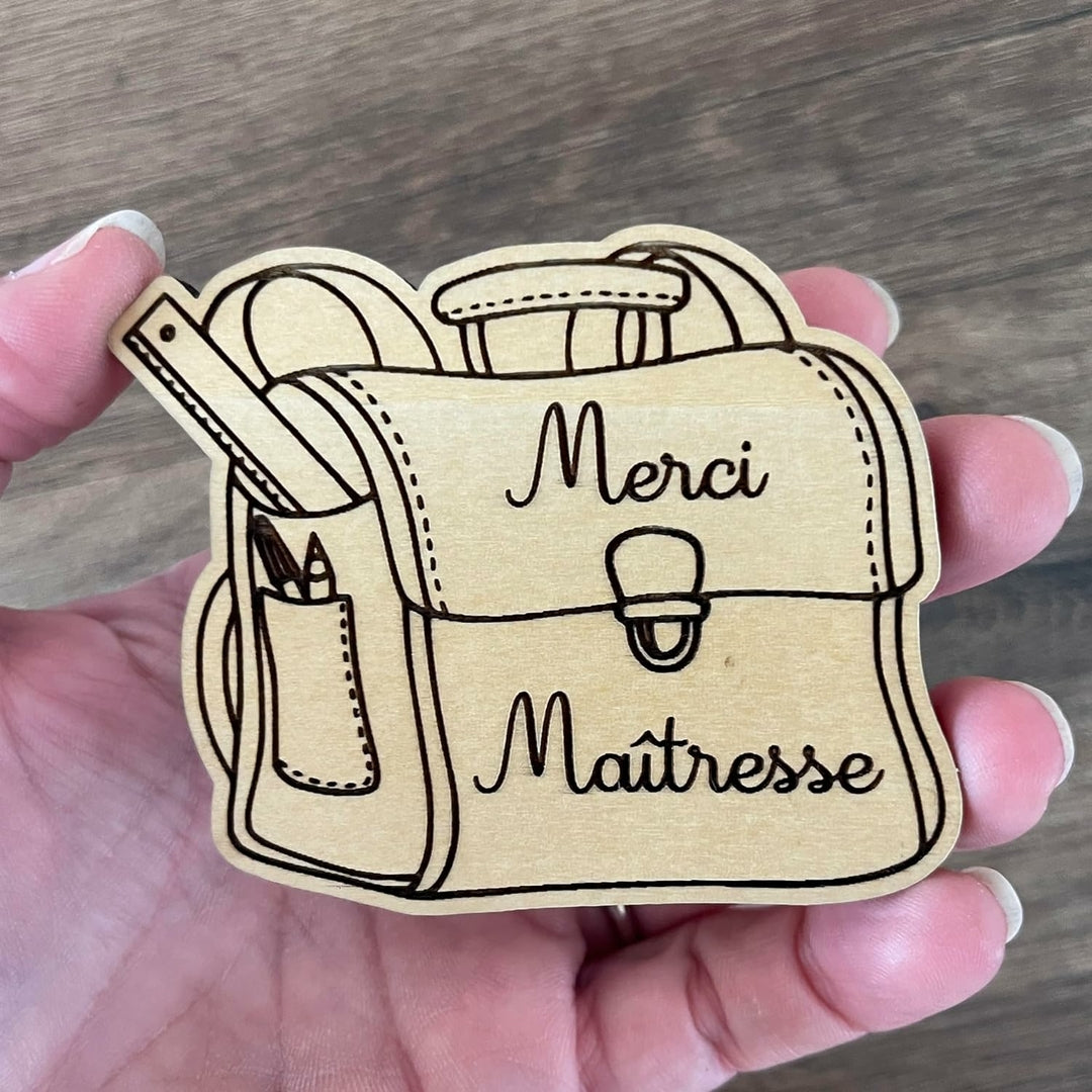 Magnet en bois merci maîtresse, cadeau maitresse fin d'année