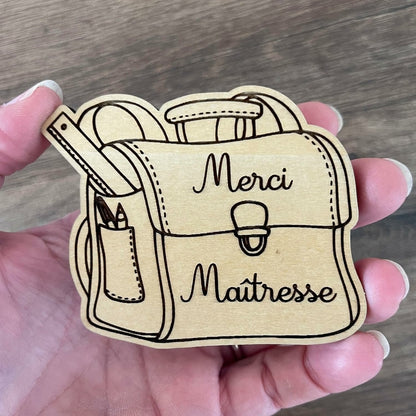 Magnet en bois merci maîtresse, cadeau maitresse fin d'année