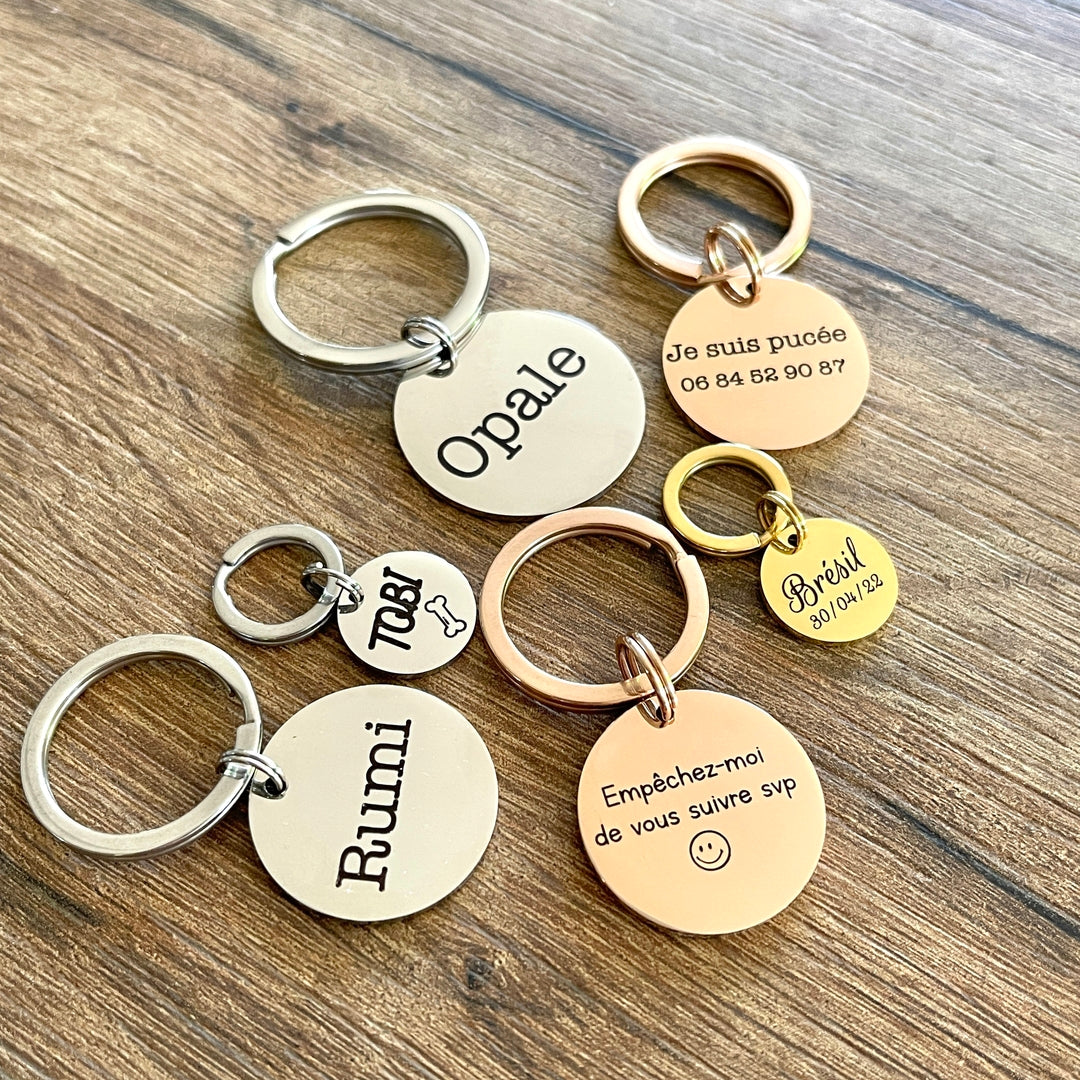 Médaille gravée en inox personnalisée pour chien, chat ou autre animal en argent, or ou or rose